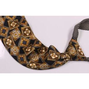Gianni Versace Vintage 80s 90s Gold Black Silk Scarf Design Necktie Tie